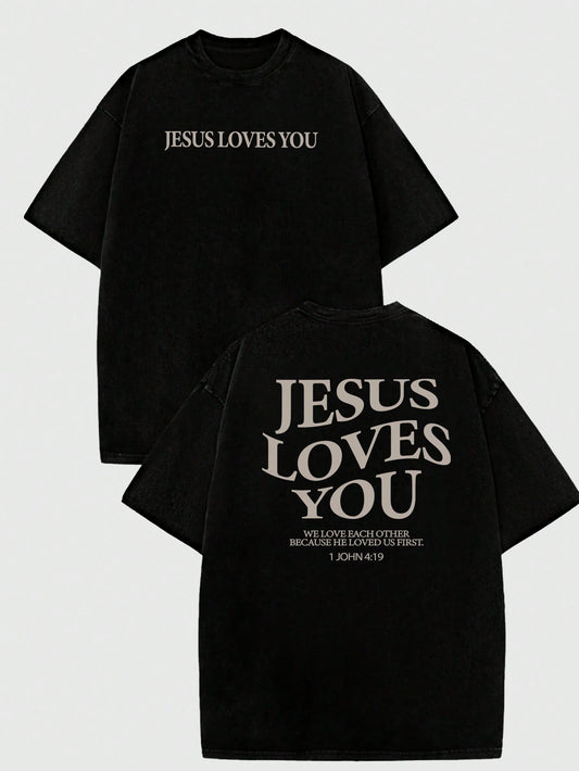 Noixe Jesus Loves You T-Shirt, Jesus T-Shirt, Christian Shirt, Aesthetic Apparel, Biblical Quote Shirt, Jesus T-Shirt, Christian Merchandise, Comfortable Colorful round Neck Men Graphic Print T-Shirt
